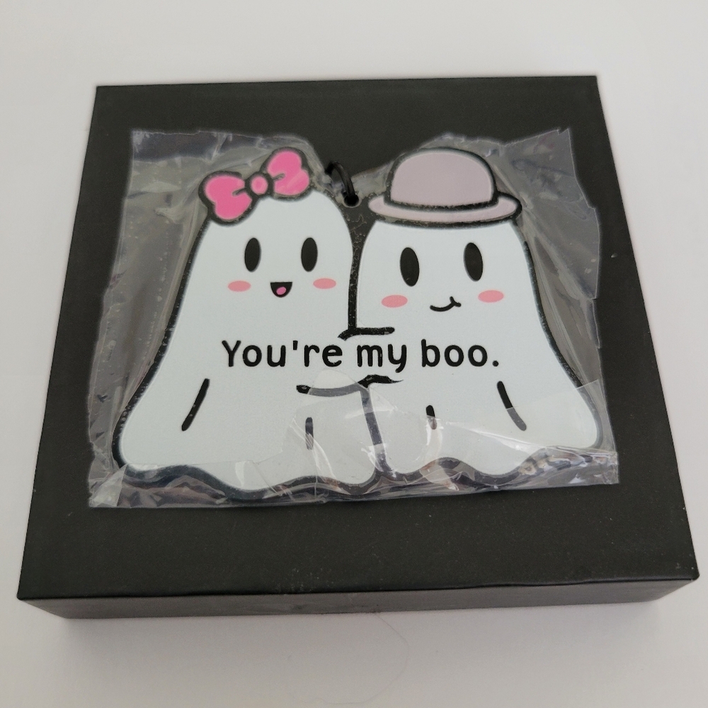 Bag Charm Keyring with Pink and Gray You're My Boo with Box NEW - Picture 3 of 4